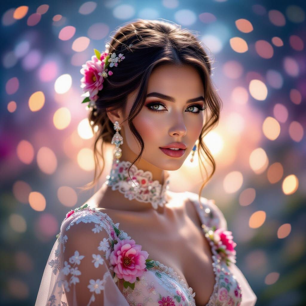 A surreal fashion editorial features a mysterious woman with...