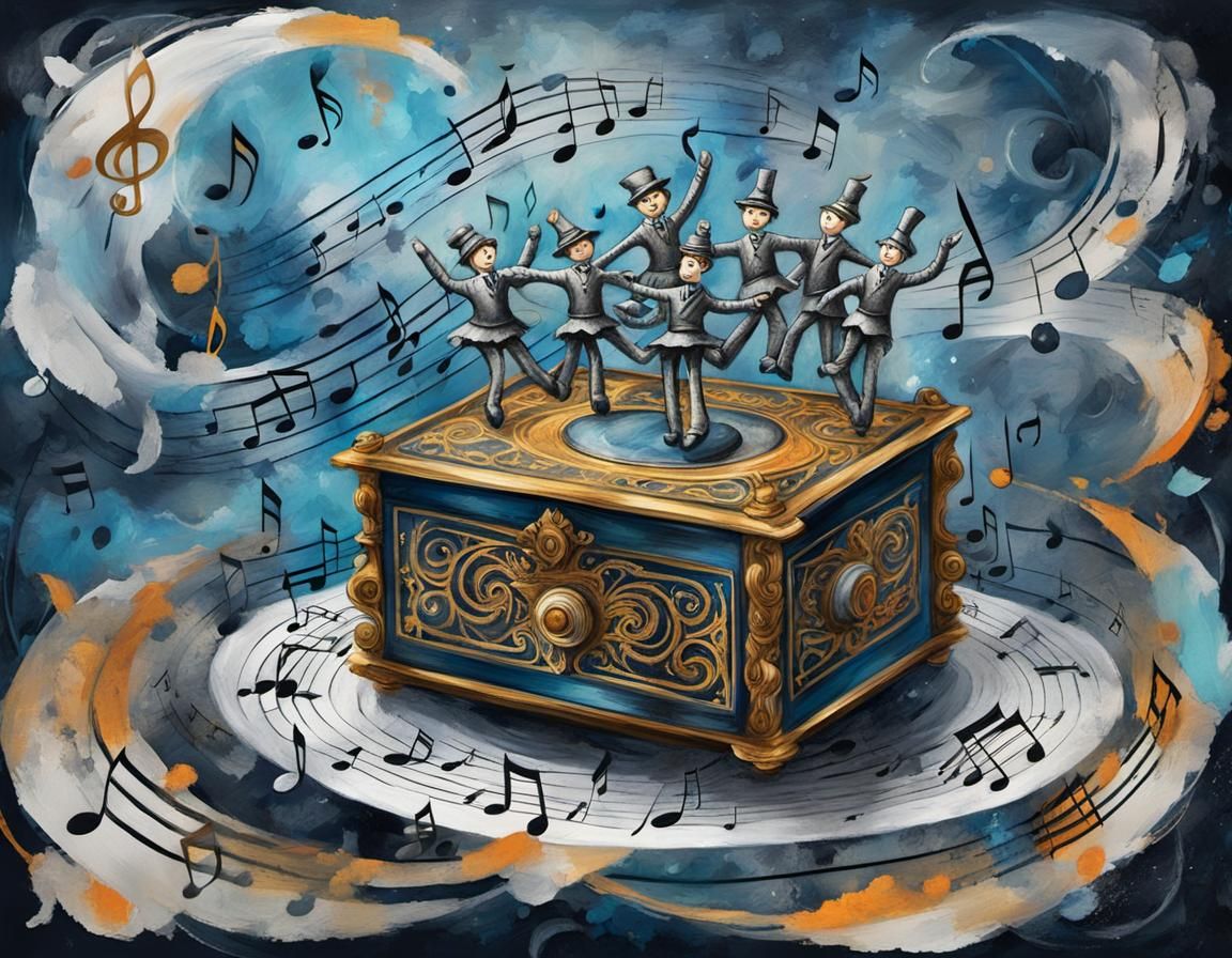 Music Box with Puppet Dancers in Abstract Style