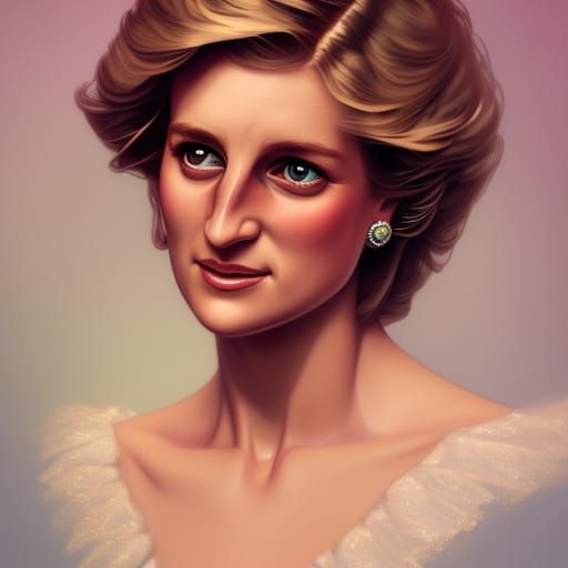 Princess Diana Portrait in Art Nouveau Style