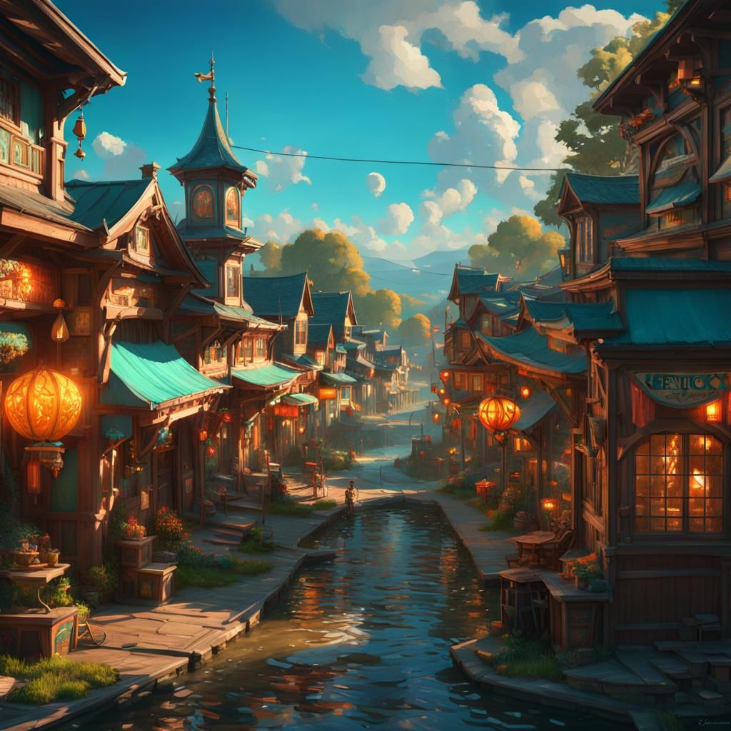 Elven Appalachian Town: Hyperdetailed Concept Art