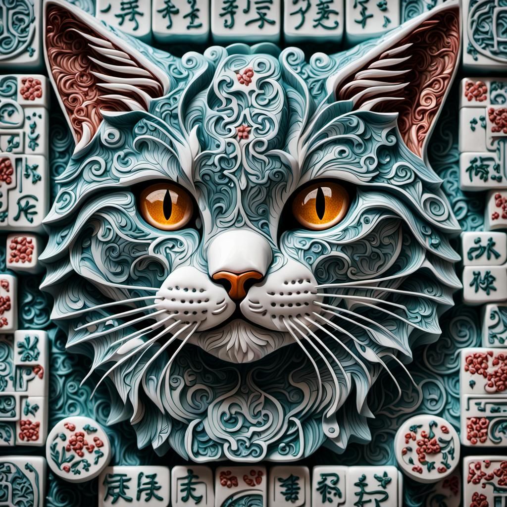 Mahjong Cat: Hyperrealistic Tile Art