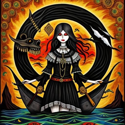 Charon Ferries a Soul to the Underworld in Folk Art