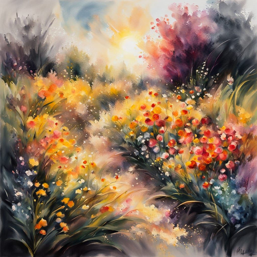 Impressionistic Hedgerows and Wildflowers in Golden Light