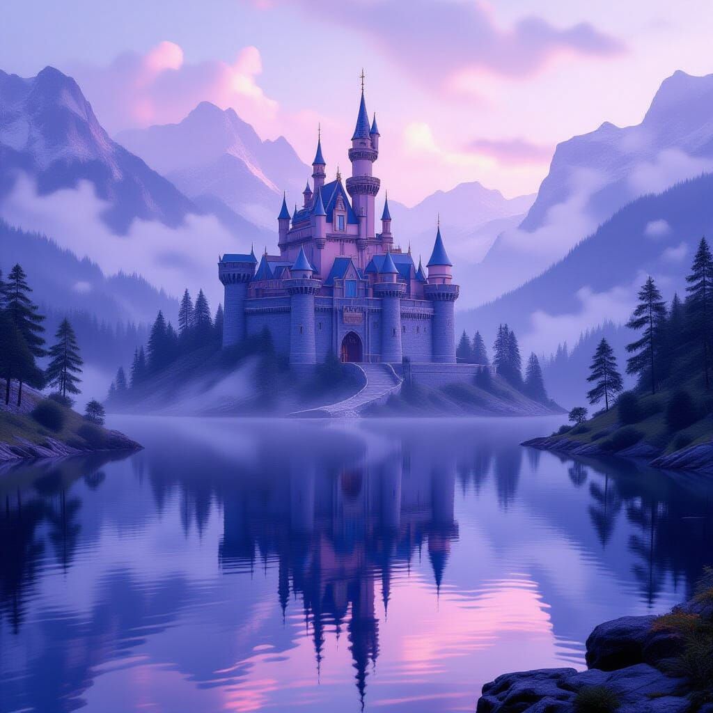 Ethereal Castle in Mist: Matte Painting Landscape