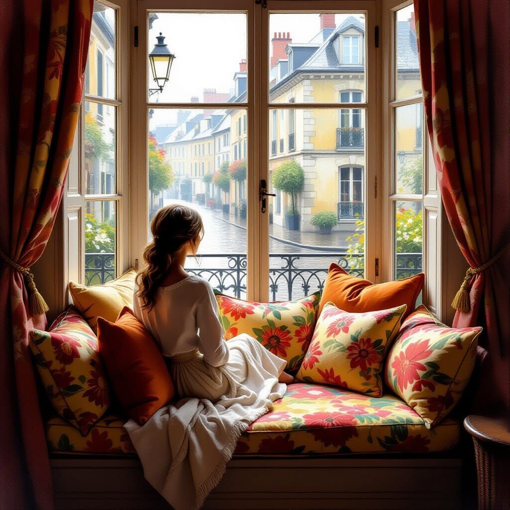 Cozy Window Seat in Impressionist Style