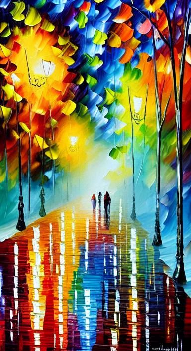 Vibrant Autumn Night in a Rain-soaked Park Alley