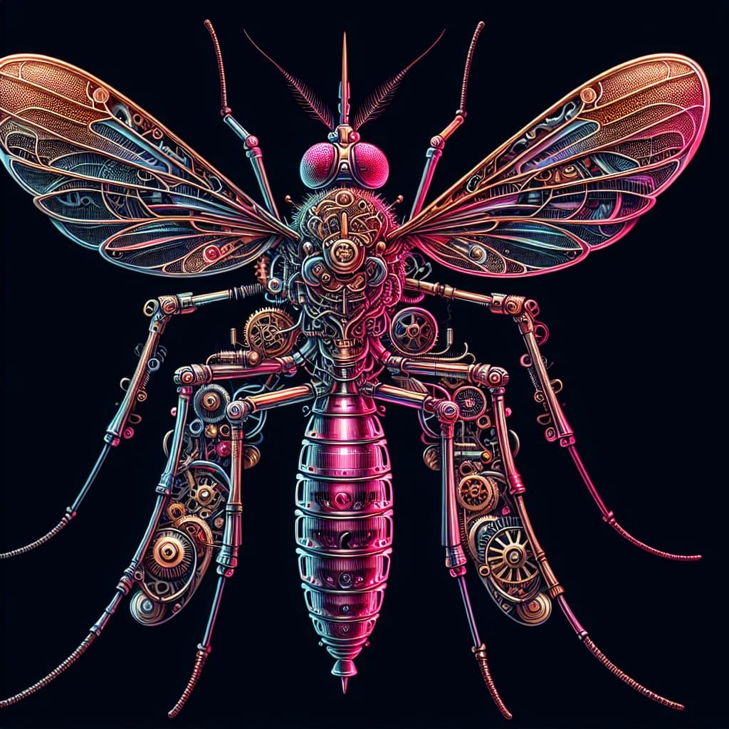 Steampunk Mosquito with Neon Pink Proboscis