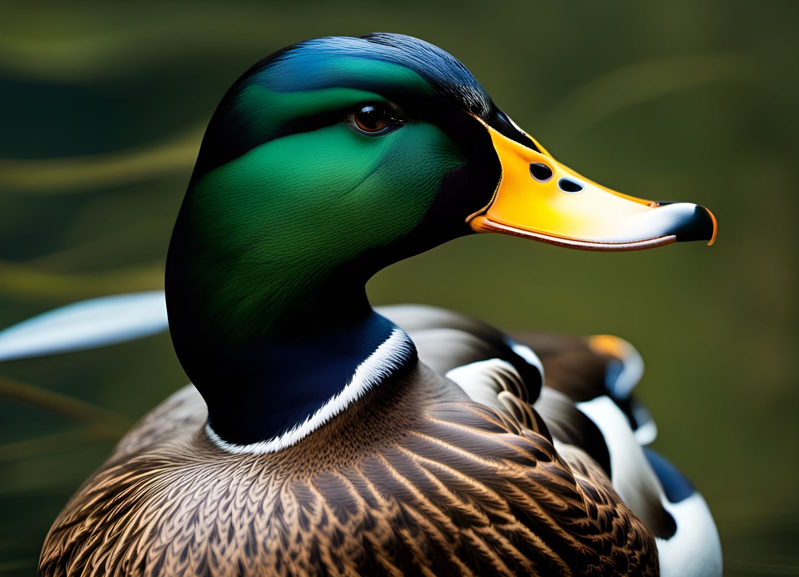Mallard Duck Portrait: Photorealistic Close-Up in Nature