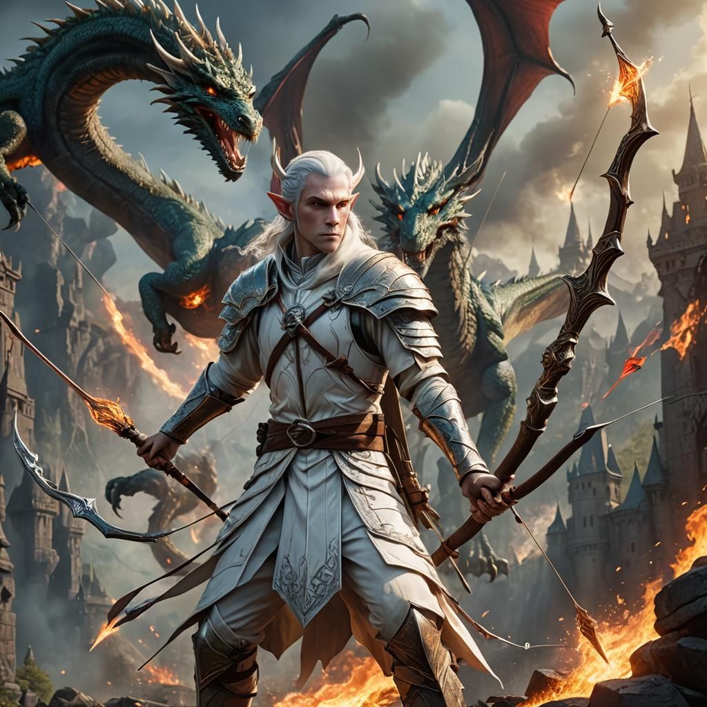 Elf Lord Aims at Dragon: Fantasy Art