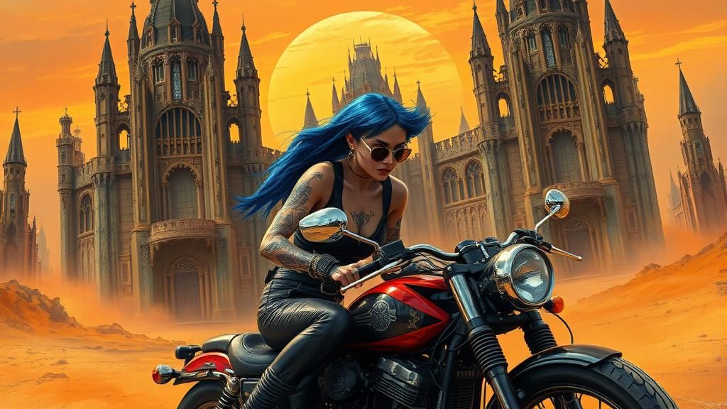 Punk Rocker in Post-Apocalyptic City at Sunset