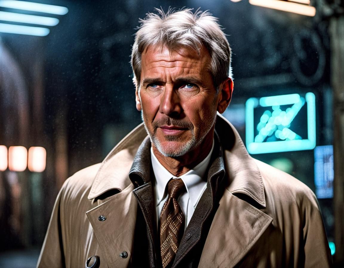 Harrison Ford as Rick Deckard in Cyberpunk
