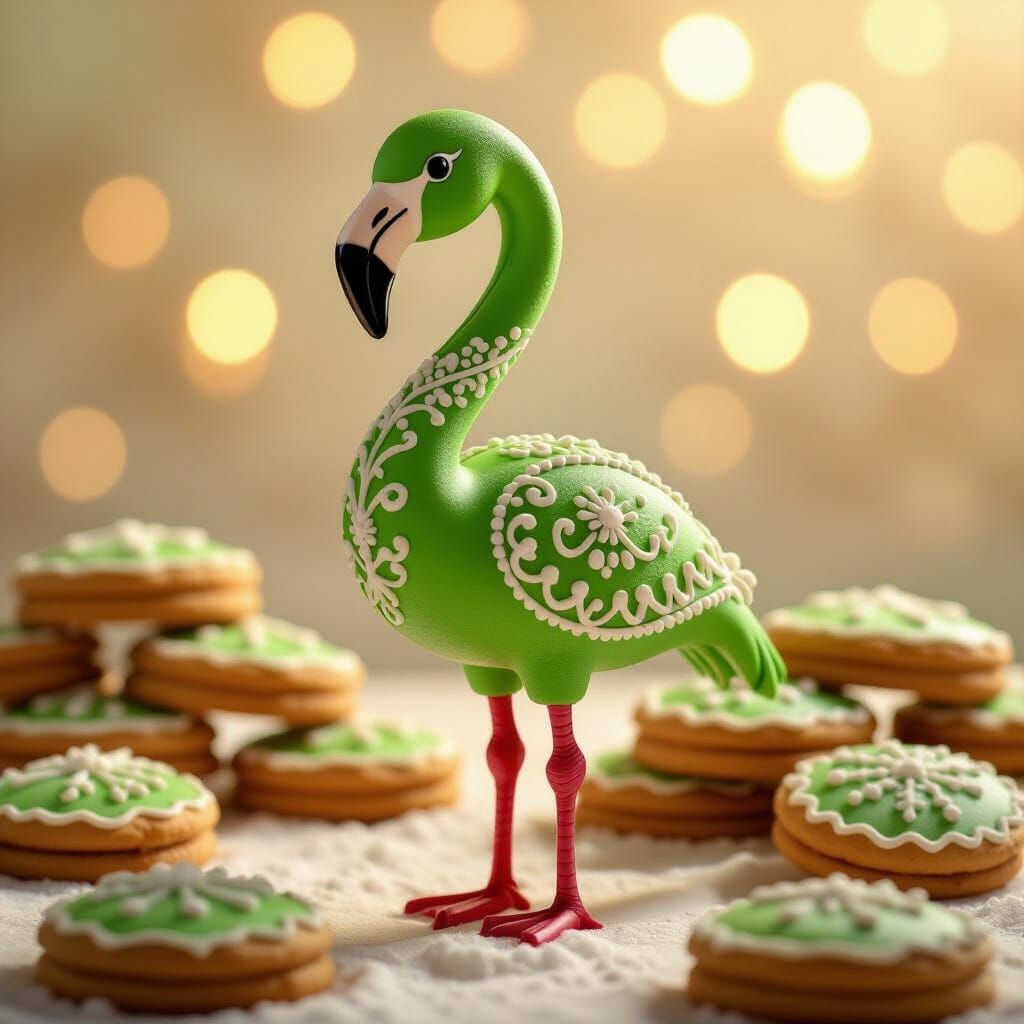 Emerald Gingerbread Flamingo with Icing Details