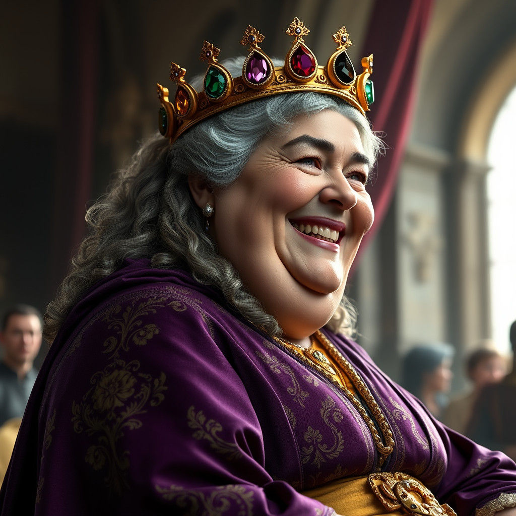 Fat Medieval Queen Laughing at Tournament, Digital Art