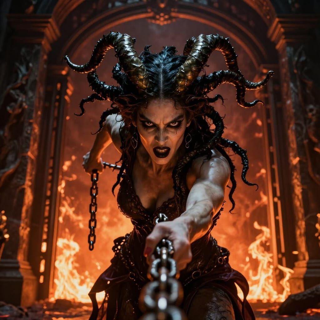 Fierce Gorgon Pulls Chain to Hades Gates