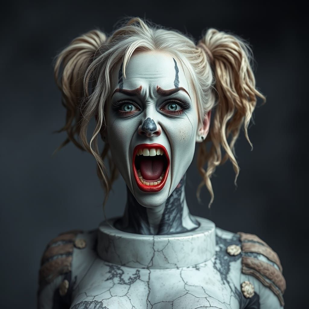 Harley Quinn Marble Statue in Futuristic Style