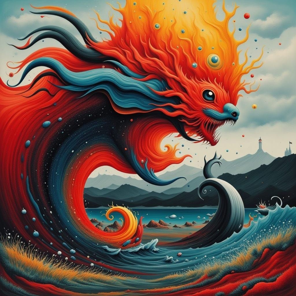 Kraken Sea Monster in Abstract Dark Style