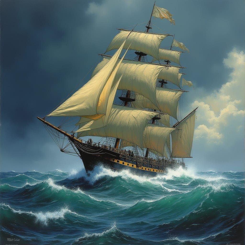 Pirates in Storm on Sailing Ship: Dark Fantasy Art