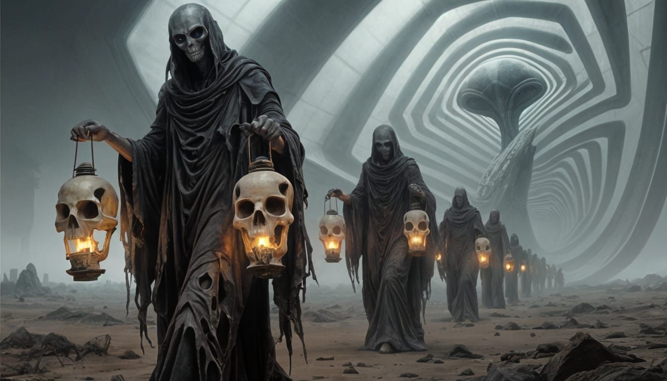 Alien Procession with Burning Lanterns