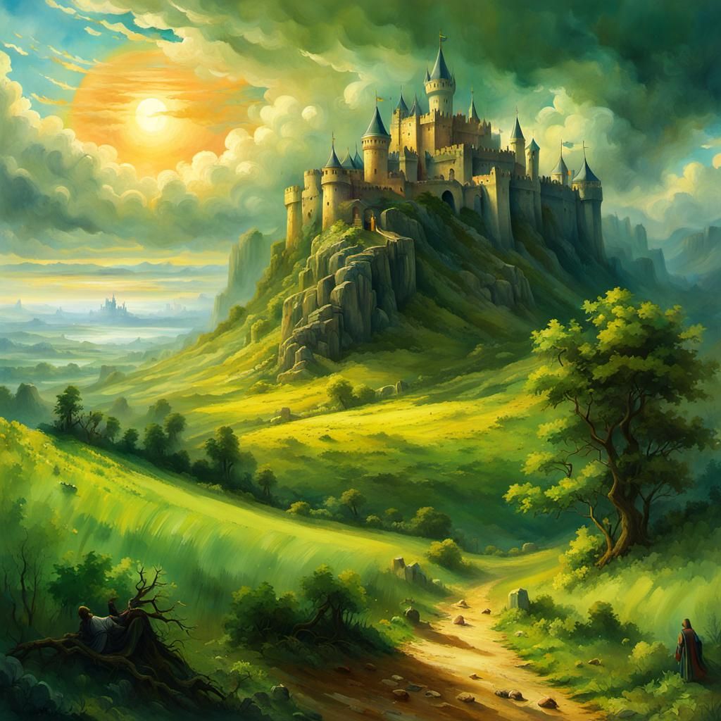 Medieval Castle in Irish Landscape: Romantic Naturalism