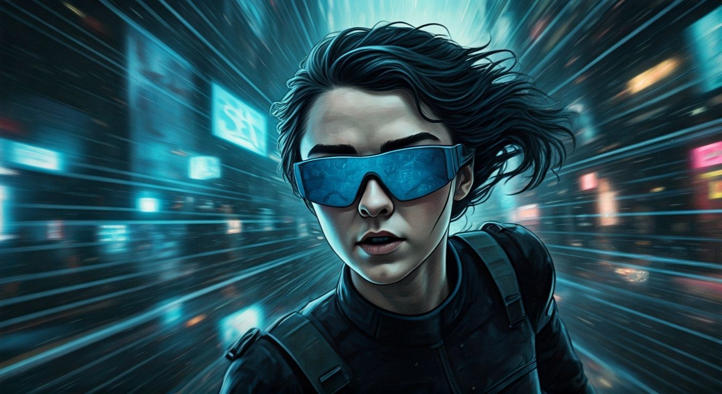 Cyberpunk Escape: Graphic Novel Illustration of a Futuristic...