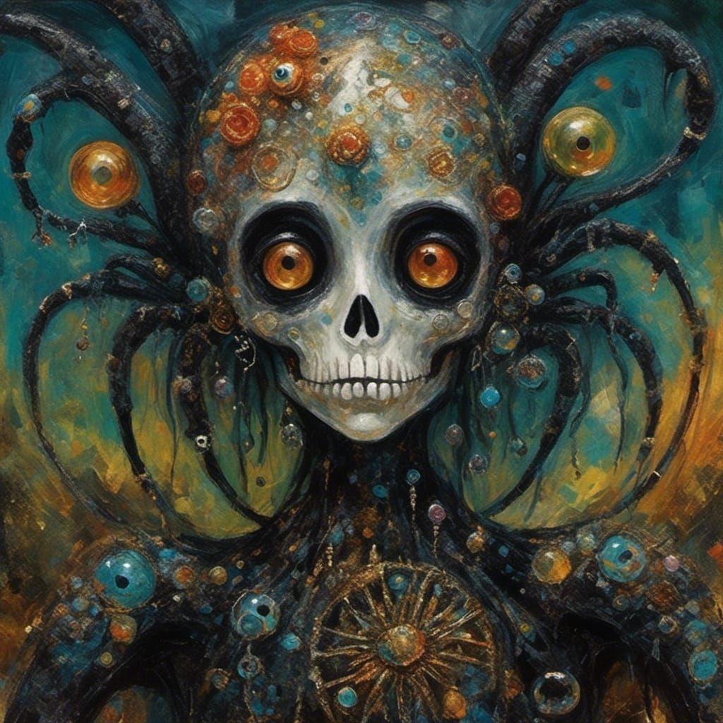 The Crying Spider Portrait in Noir Symbolist Style