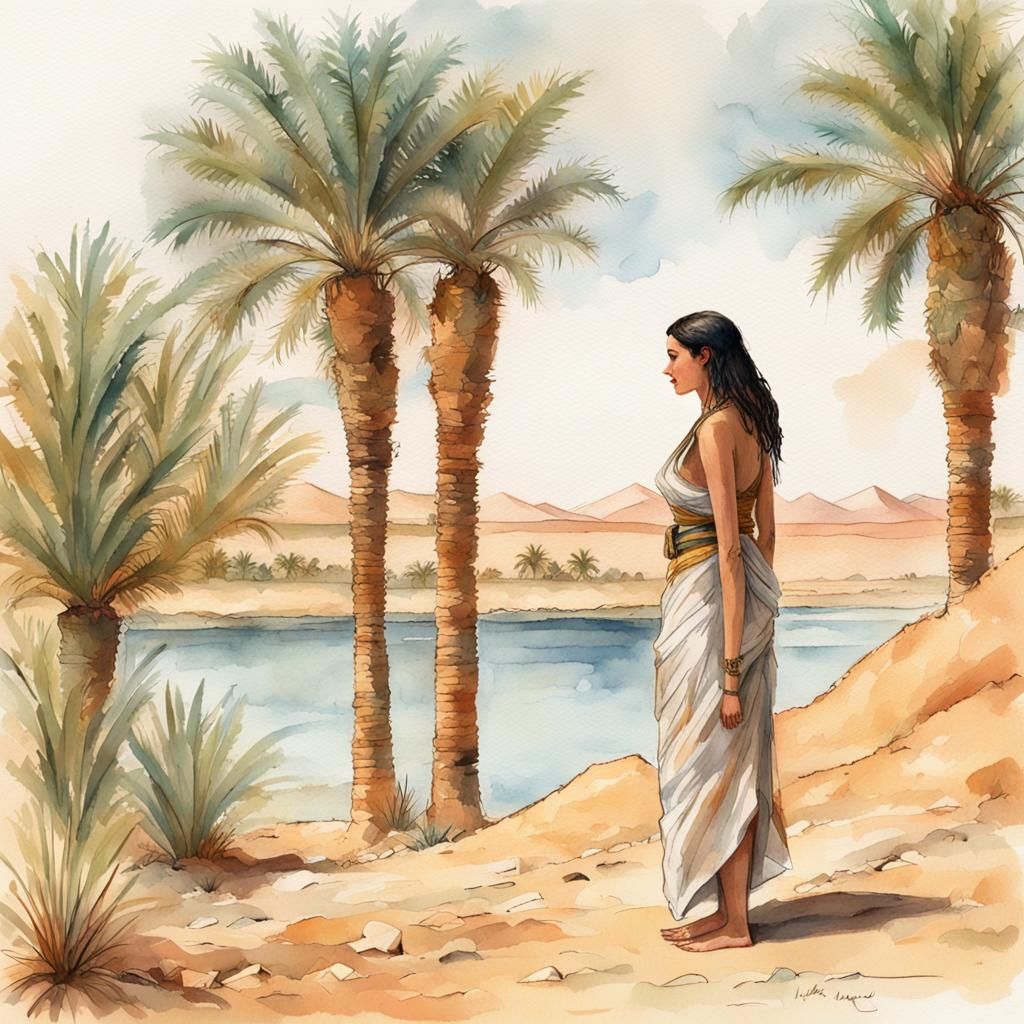 Egyptian Oasis Journal Page in Watercolor Style