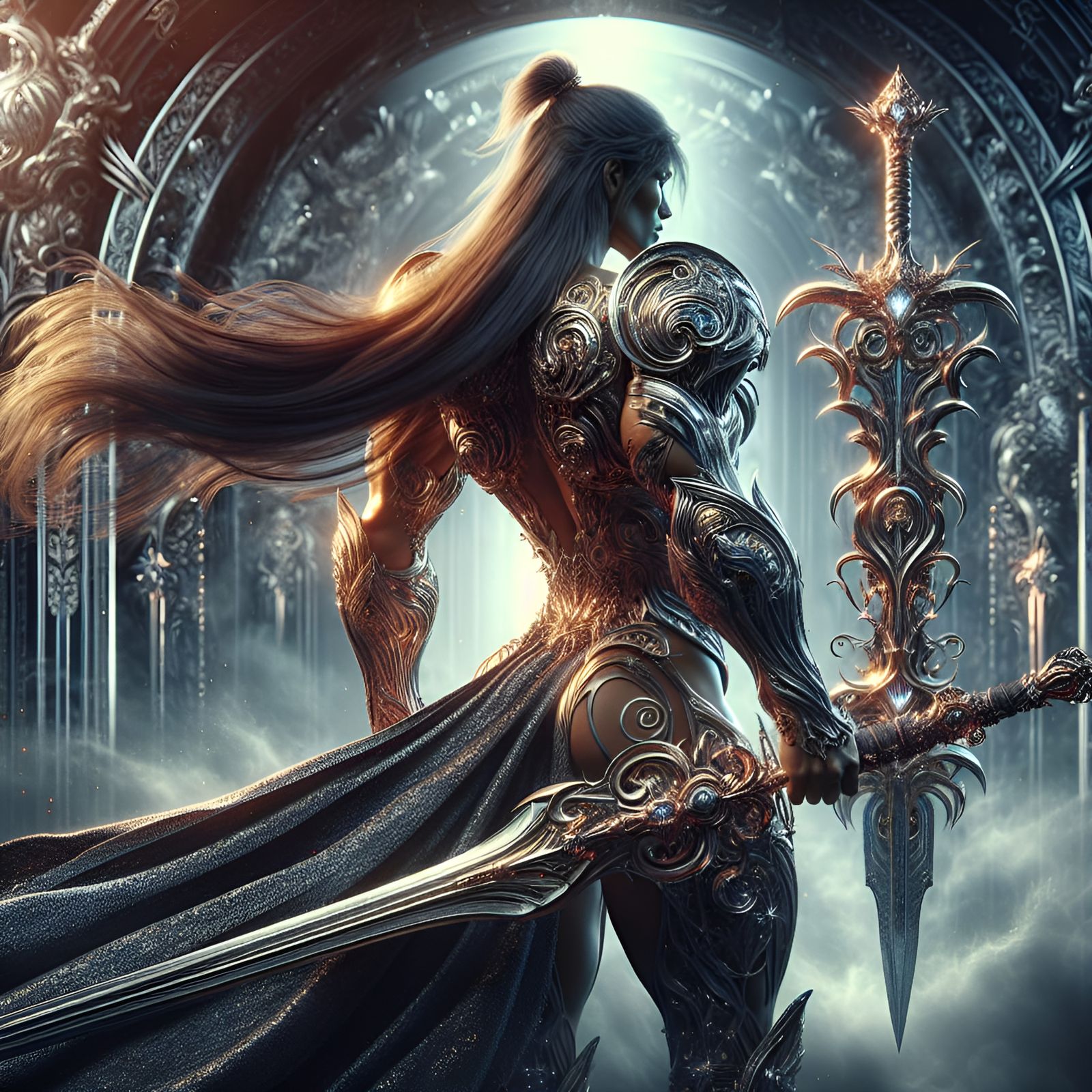 Powerful Armored Warrior Woman in Maximalist Style