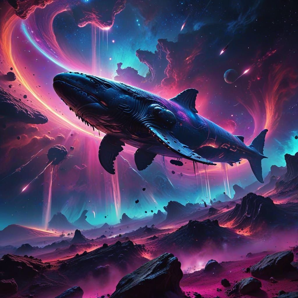 Glowing Space Whales Emerge from Vibrant Nebula