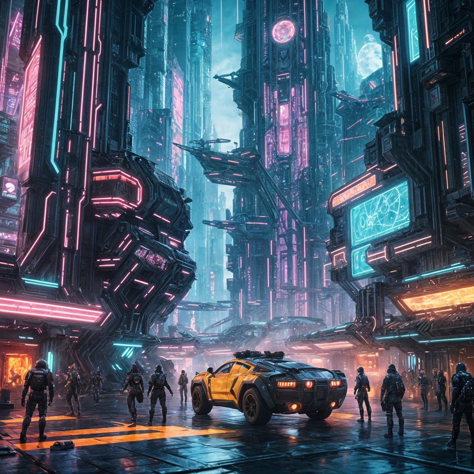 Cyberpunk Warriors Confront Synistar in Mega City