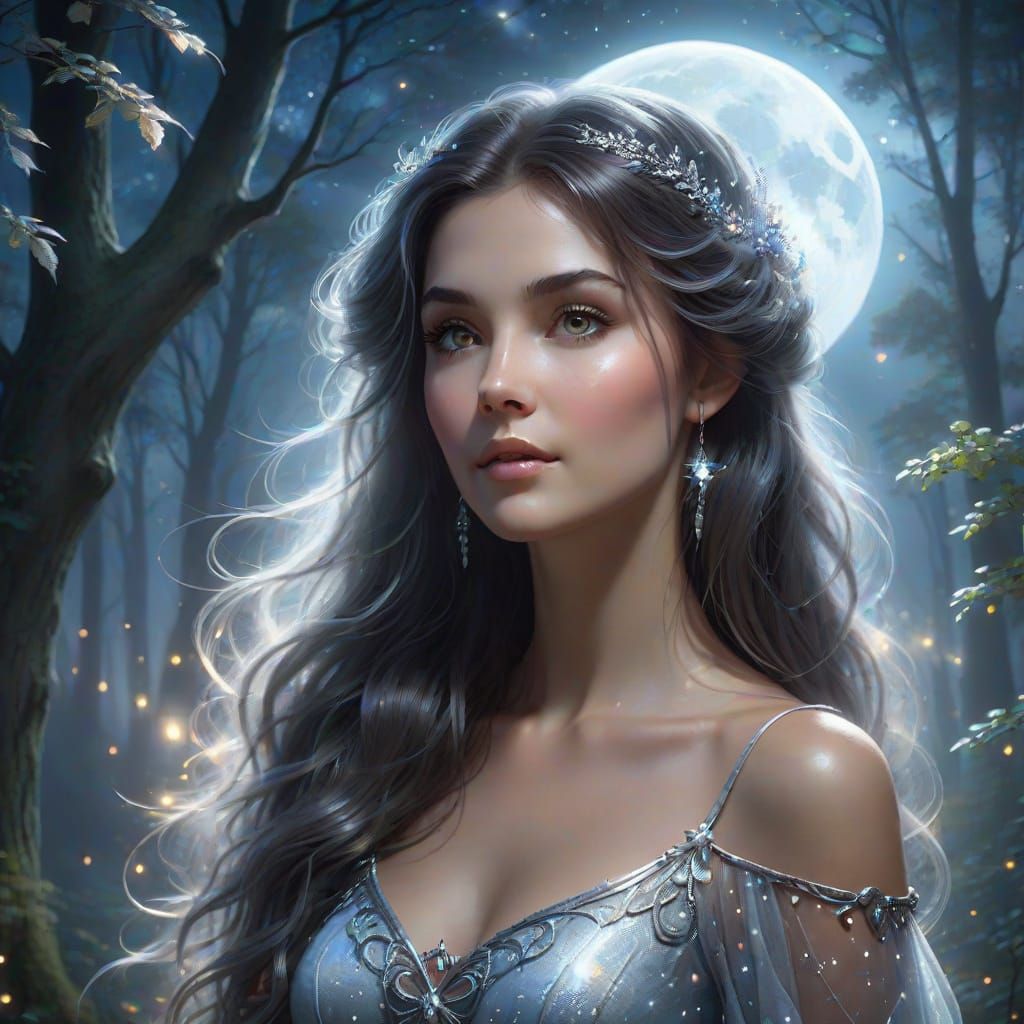 Moonlit Woman in Ethereal Fantasy Style
