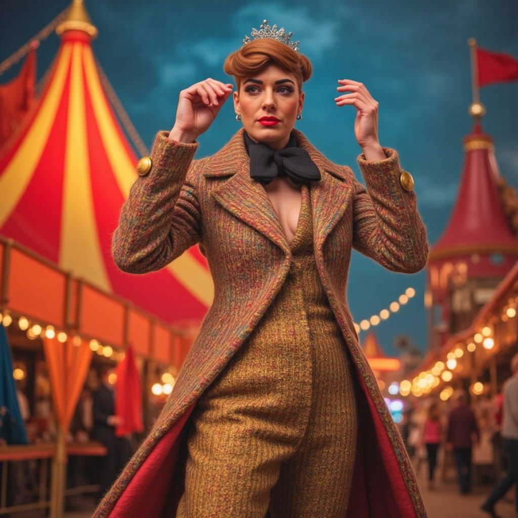 Circus Performer in Vibrant Wool Portrait, Under the Big Top