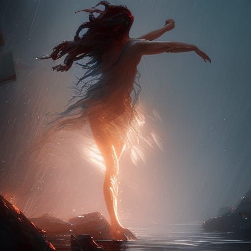Dancing Water Spirit in Dark Fantasy Style