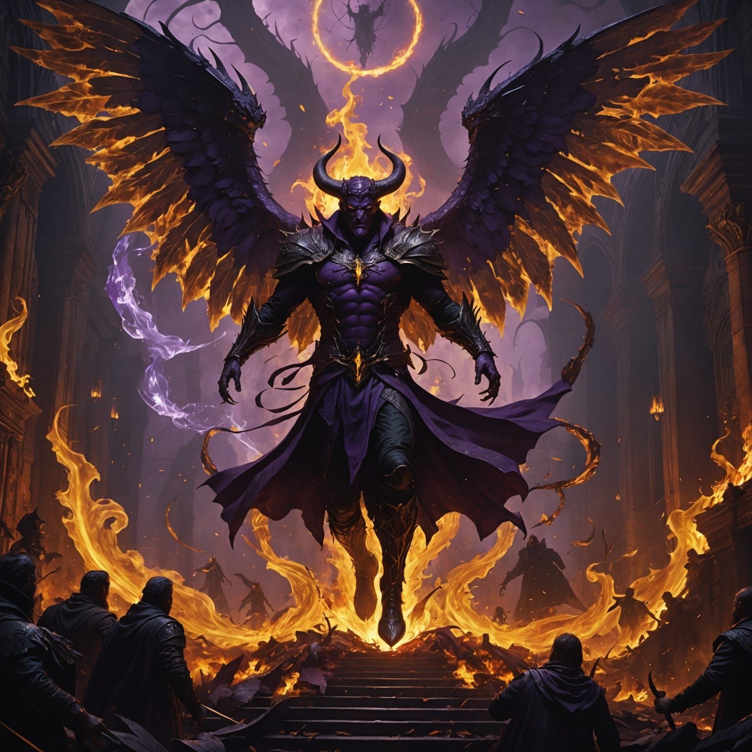 Lucifer's Descent: Dark Fantasy Art in Hell