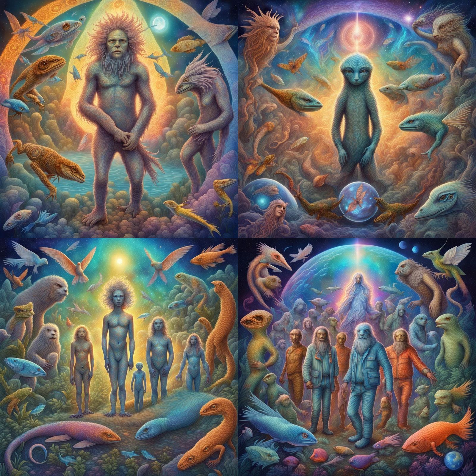Harmonious Coexistence: Mythical Beings in Cosmic Illustrati...