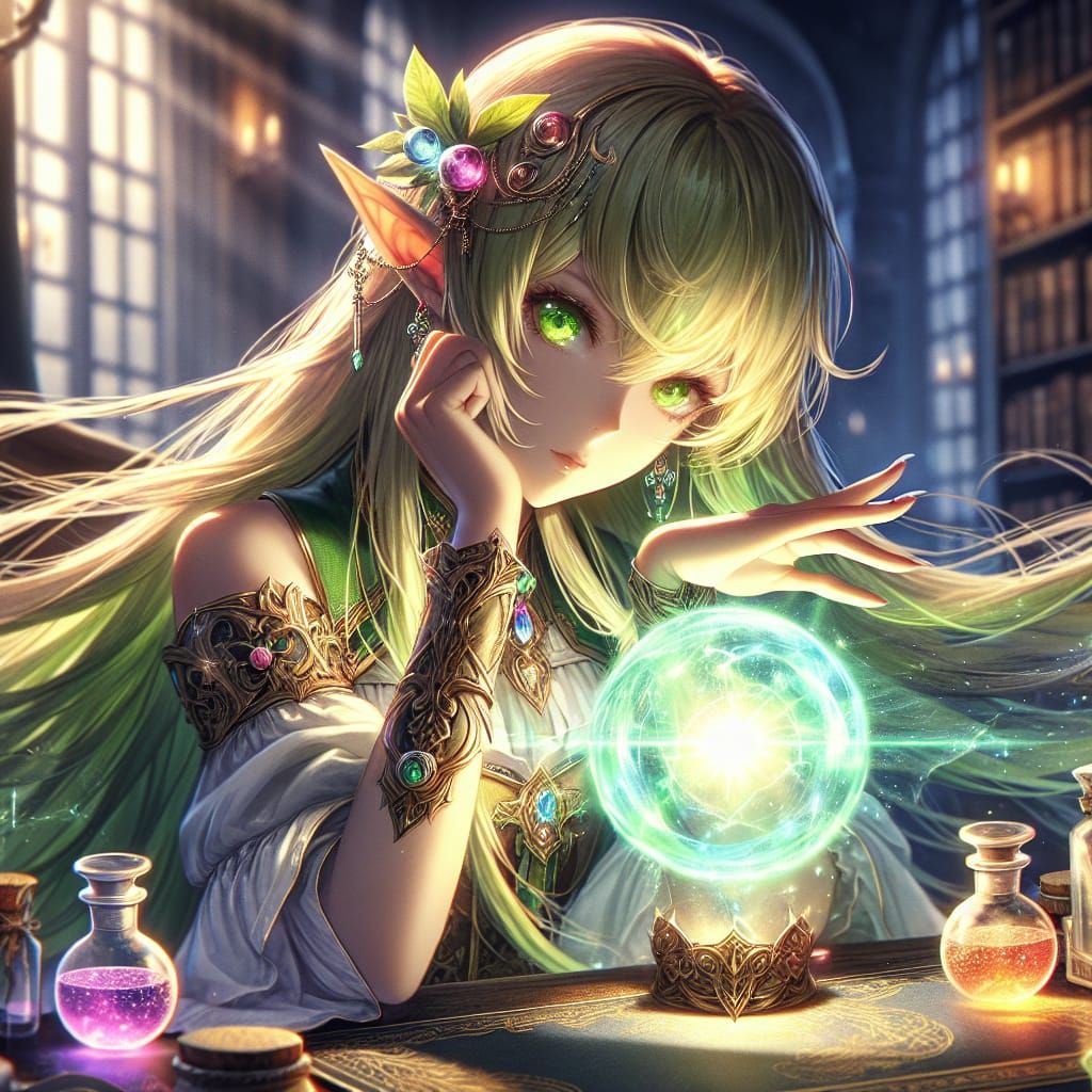 Anime Elf Elementalist Conjuring Light Orb