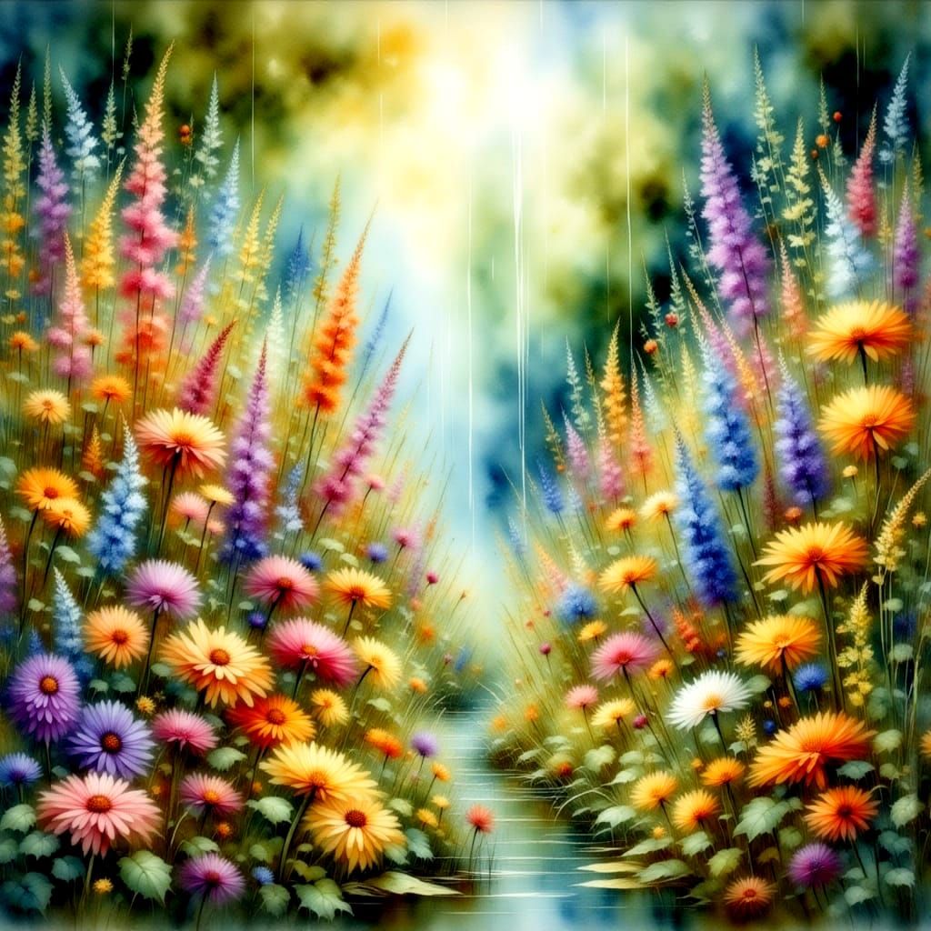 Fairies Dancing in Wildflowers: Antique Watercolor Painting