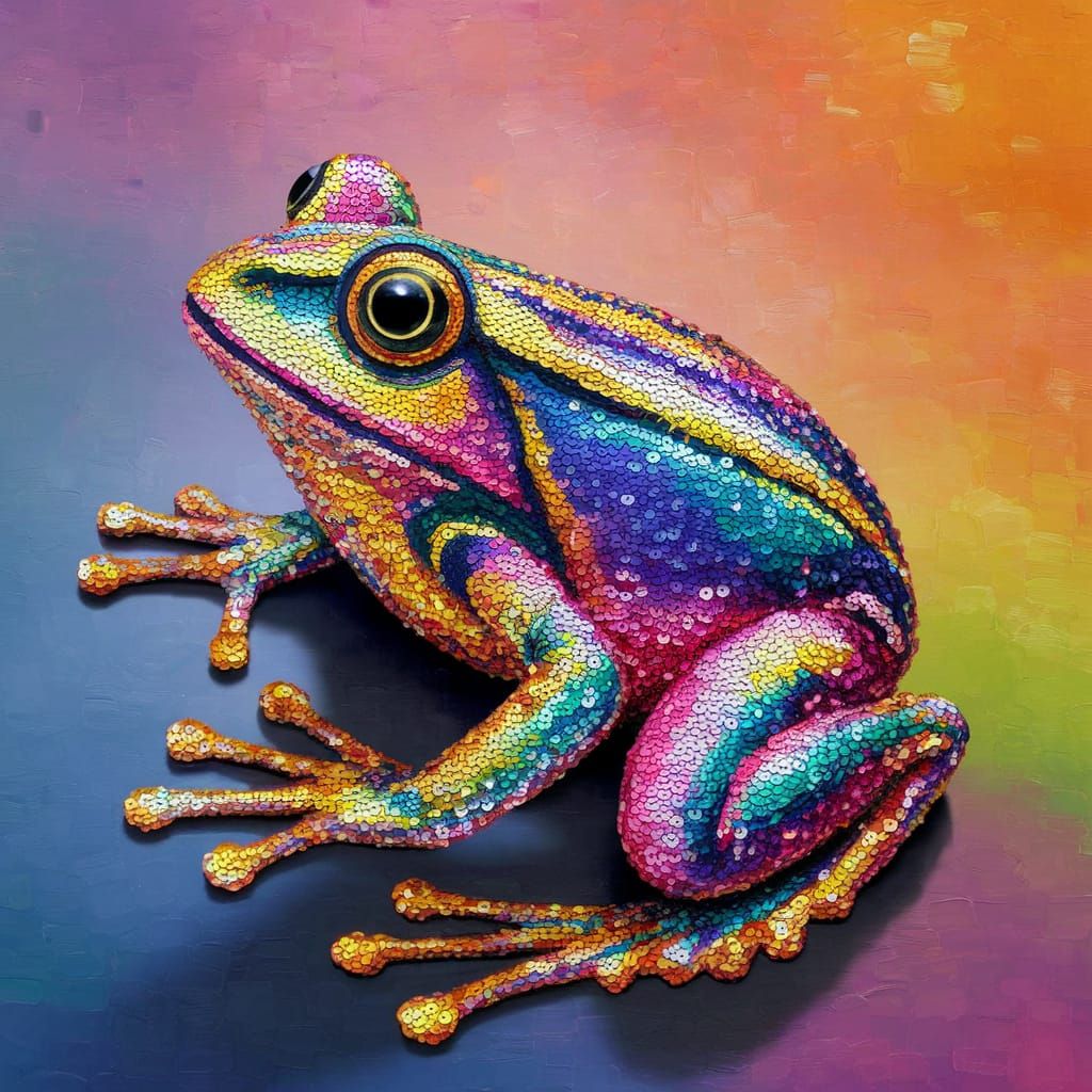 Vibrant Sequin Frog in Neo-Expressionist Oil