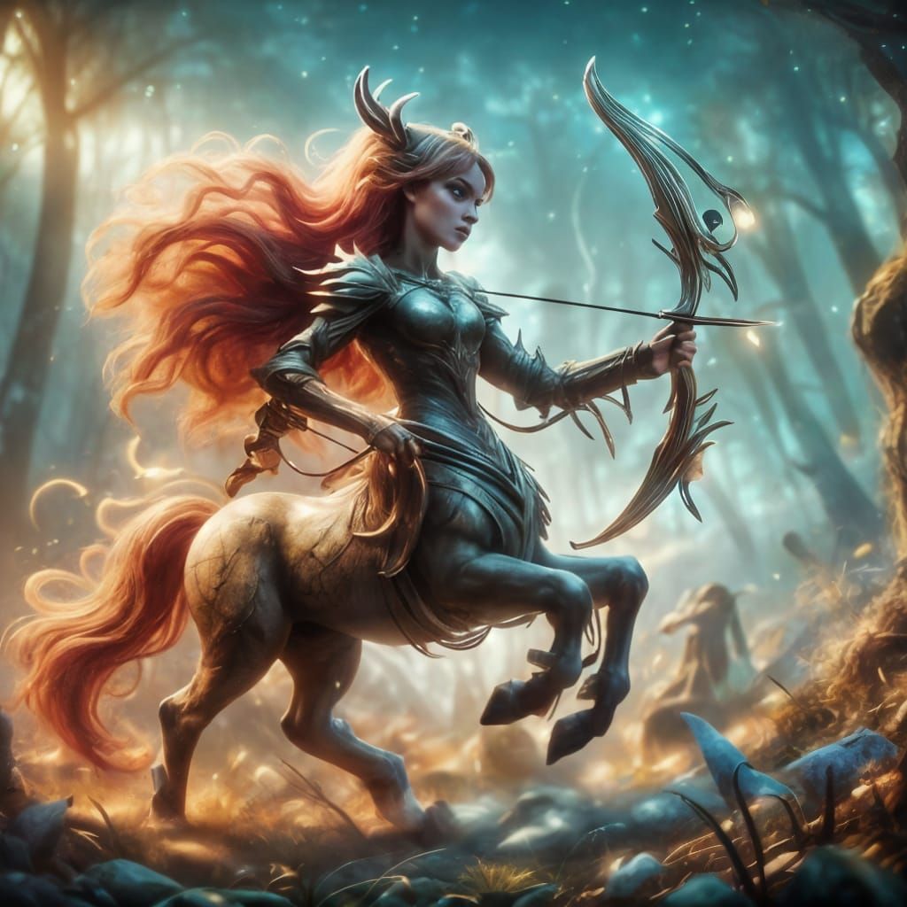 Female Centaur Archer in Mythical Forest Portrait