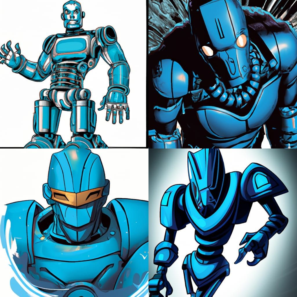 Menacing Blue Robot in Comic Book Style