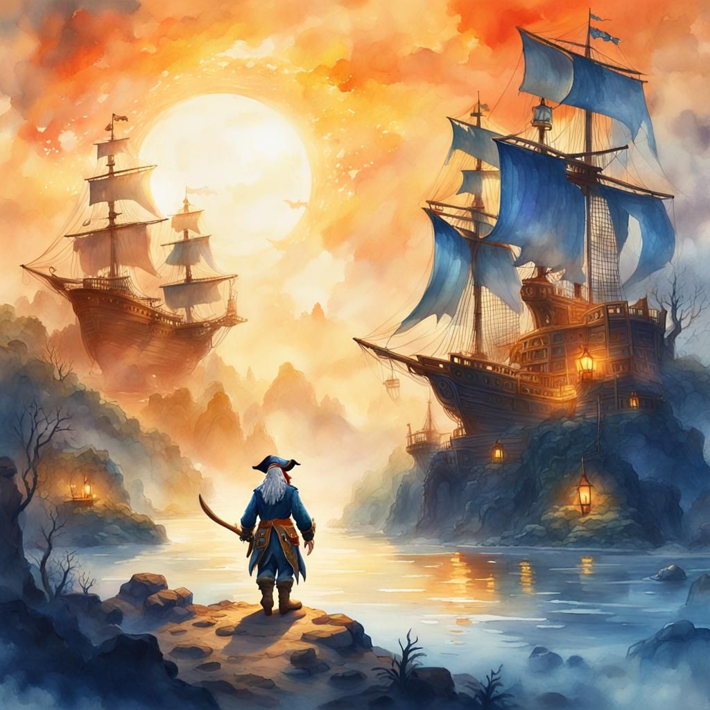 Gnome Pirate on Mystical Island: Watercolour Concept Art