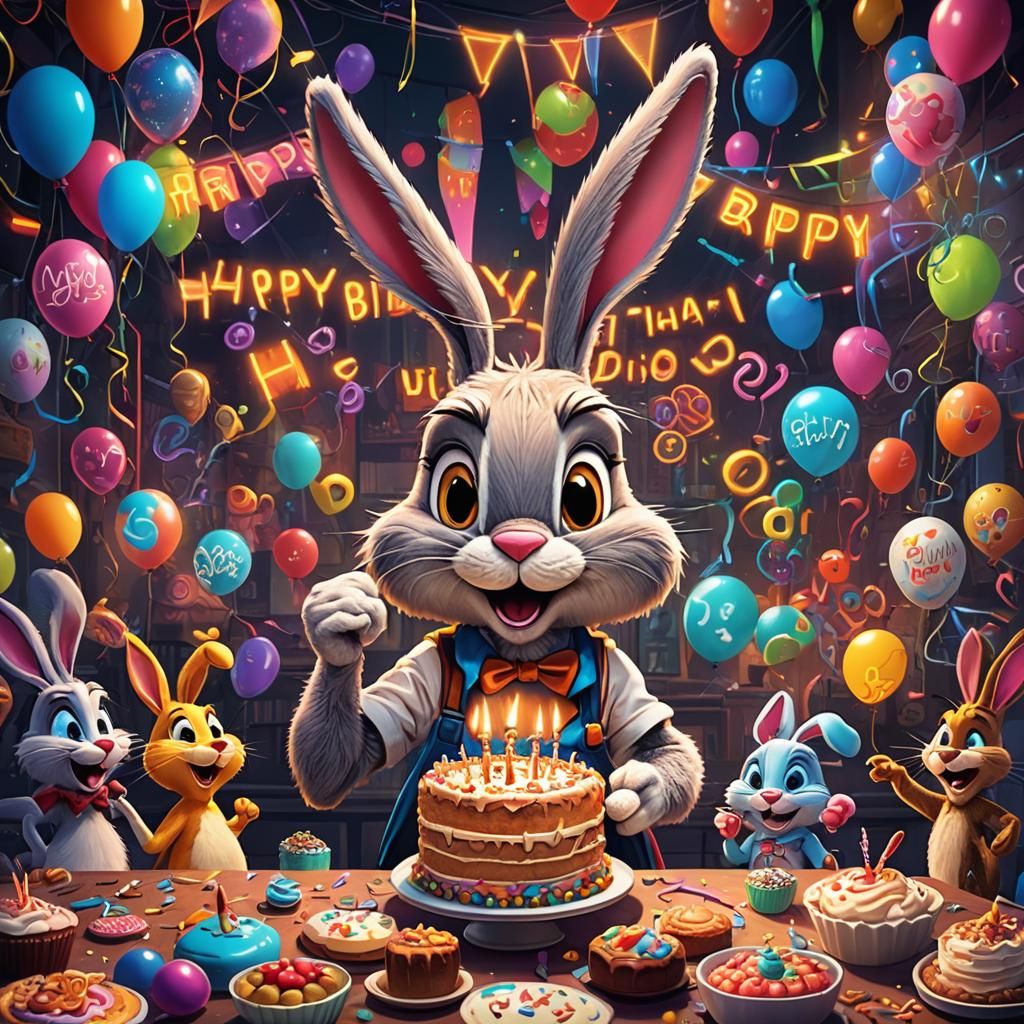 Happy Birthday Banner with Lola Bunny in Looney Tunes Style