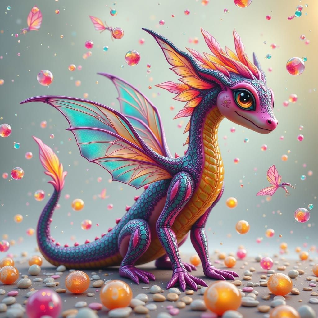 Sugar-Coated Dragon with Iridescent Wings and Crystallized S...