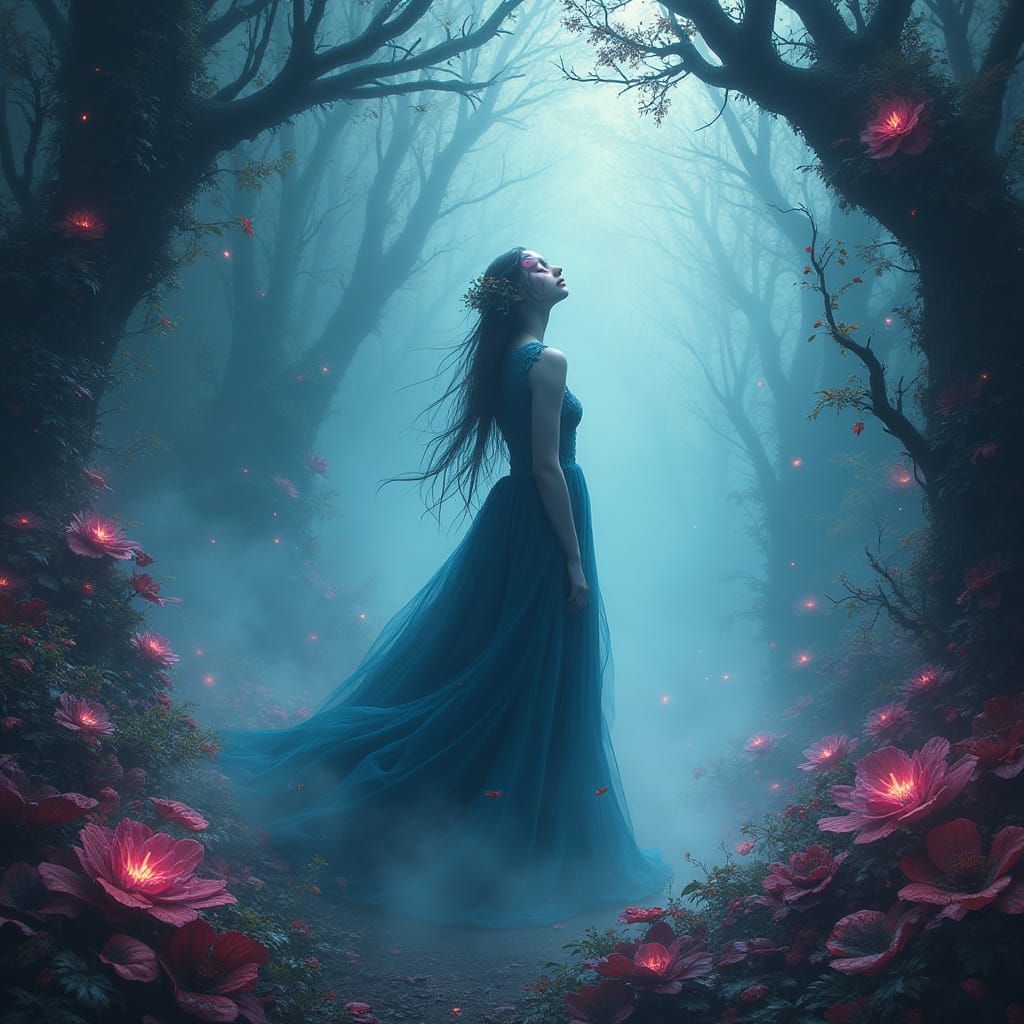 Ethereal Girl in Dreamlike Mystical Realm