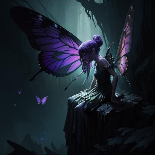Gollum Fairy with Butterfly Wings: Dark Fantasy Art