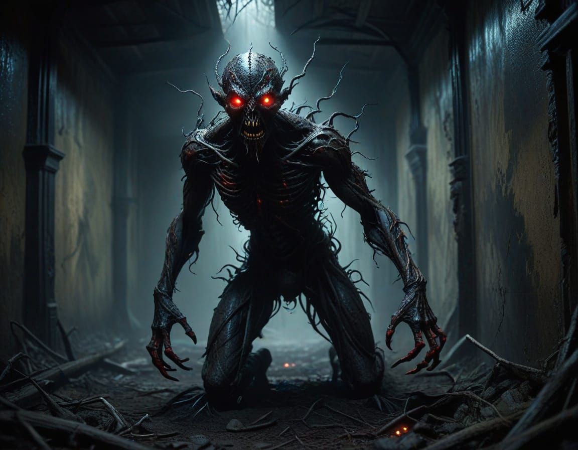 Grotesque Horror Emerges from Shadows in Dark Surrealism