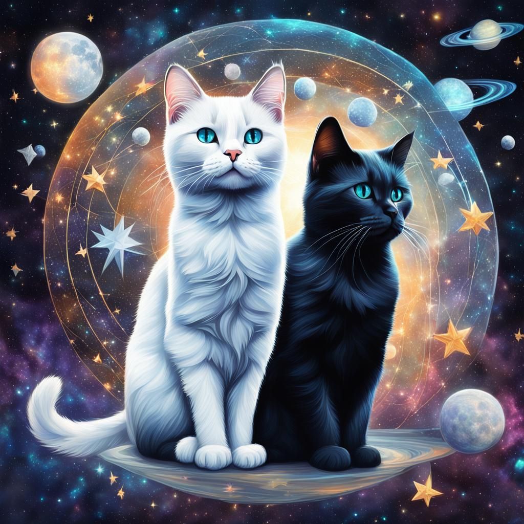 Cosmic Cats on a Star, Holographic Illustration