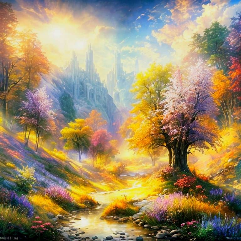 Ethereal Fantasy Landscape in Impasto Style