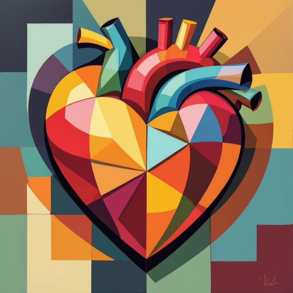 Cubist Heart with Geometric Shapes and Bold Colors