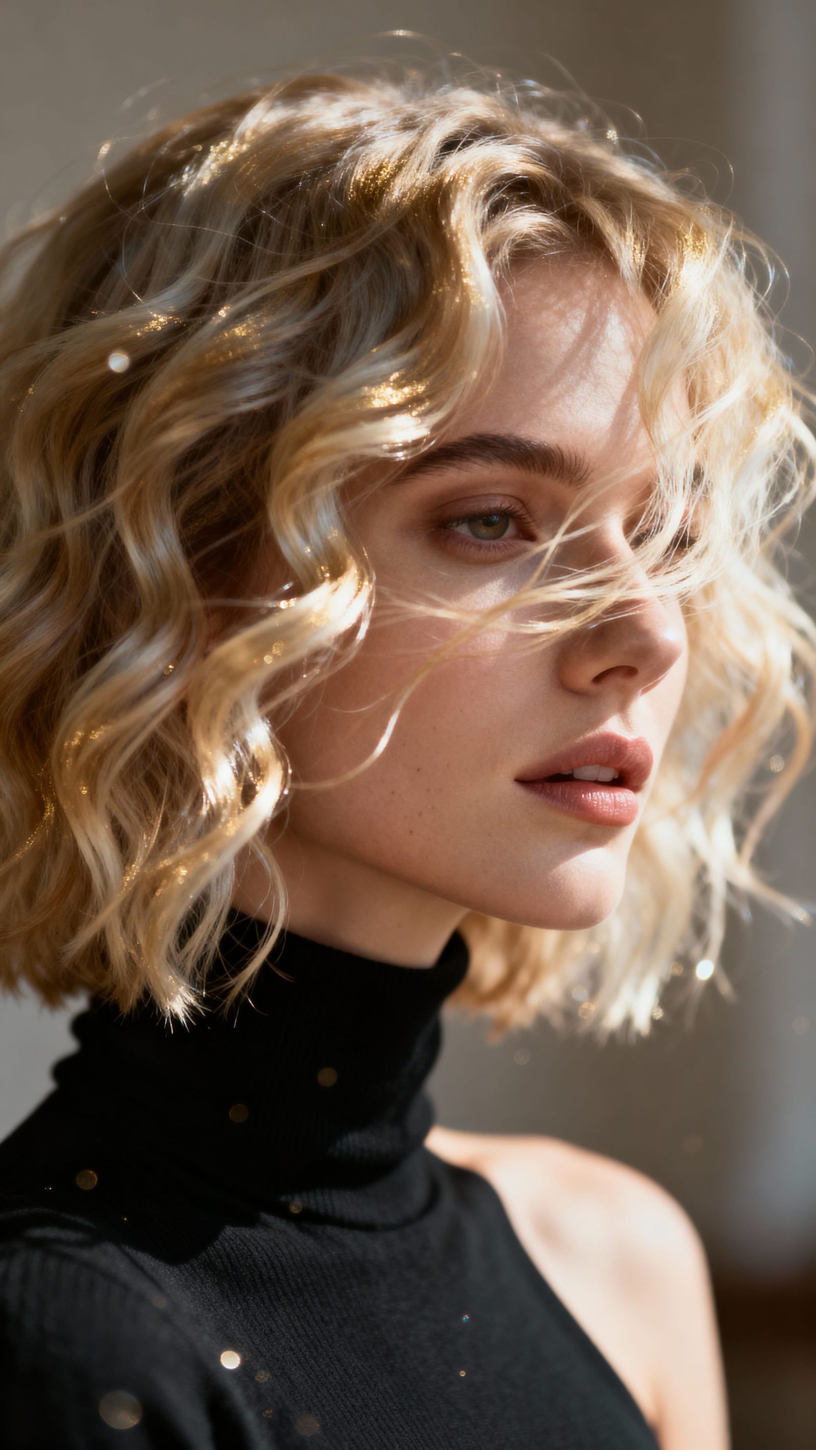 Hyper Realistic Portrait: Woman with Ethereal Blonde Bob Hai...