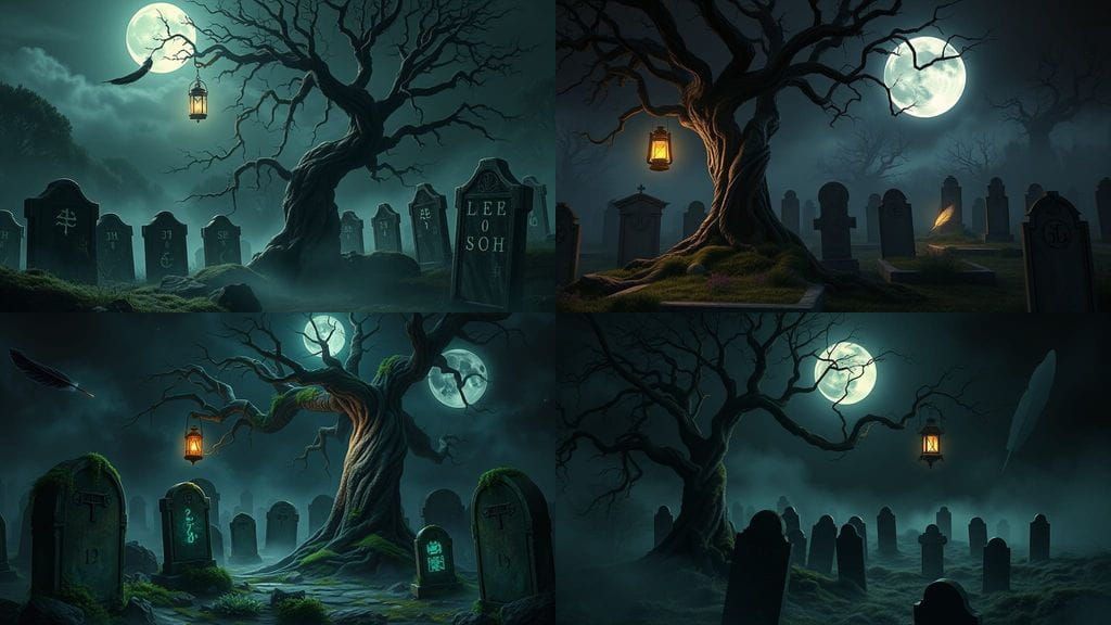 Ethereal Midnight Graveyard Scene in Gothic Style